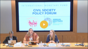 Video still from the International Monetary Fund – Civil Society Policy Forum: Beyond Austerity